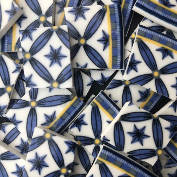 140 Blue & White 'Williamsburg' by Victoria Beale  China Mosaic Tiles - Hand cut Broken plate tiles