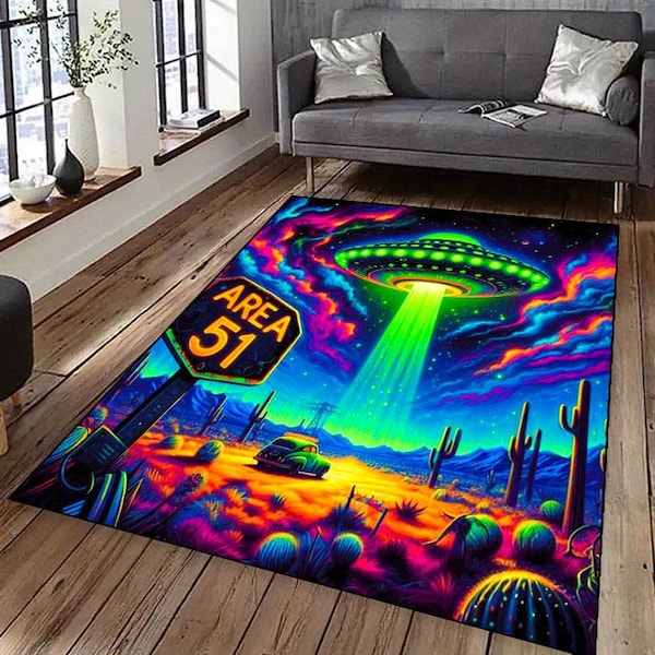 エリア51 UFOラグ、ネオンSFファンタジーアート