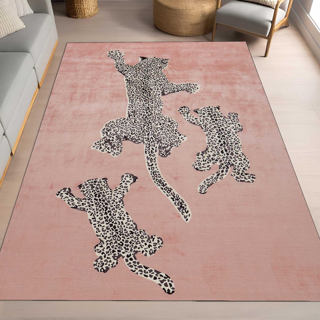 Leopard Print Area Rug, Pink Animal Carpet, Modern Feline Decor - Etsy