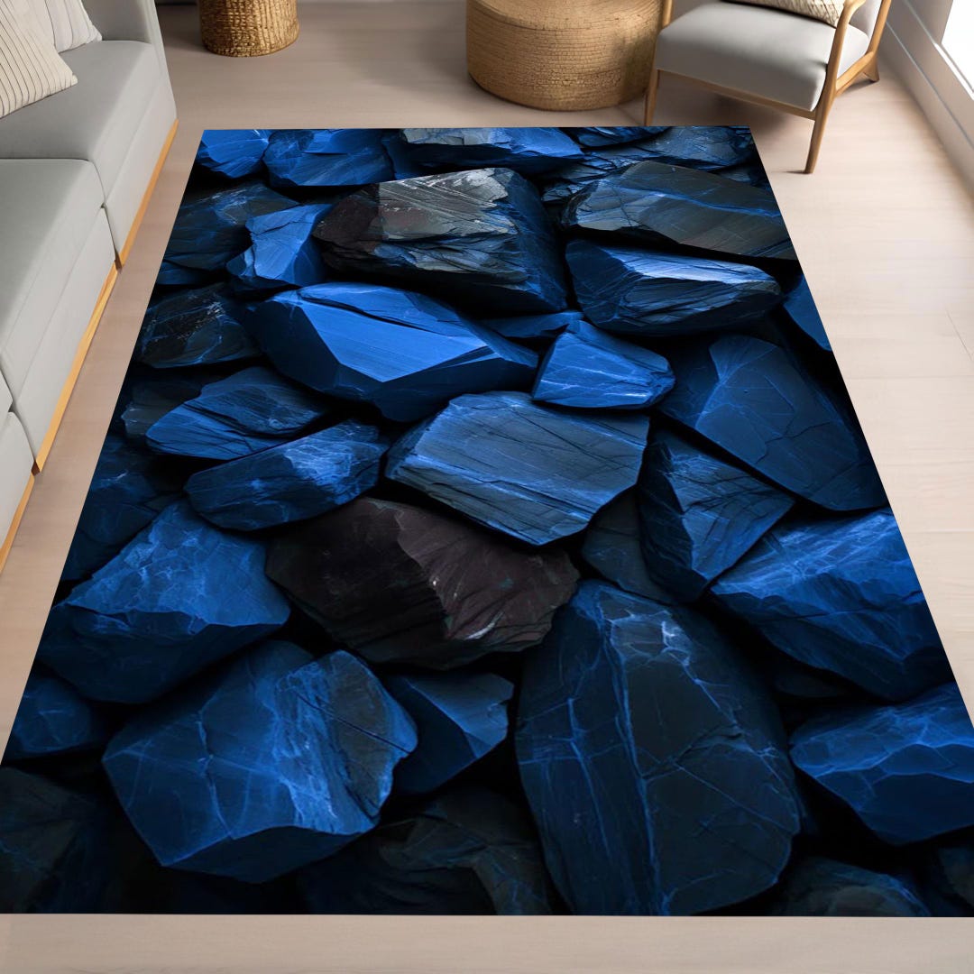 Stone Texture Rug Blue Stone Texture Rug, Modern Rock Design Floor Mat - Etsy