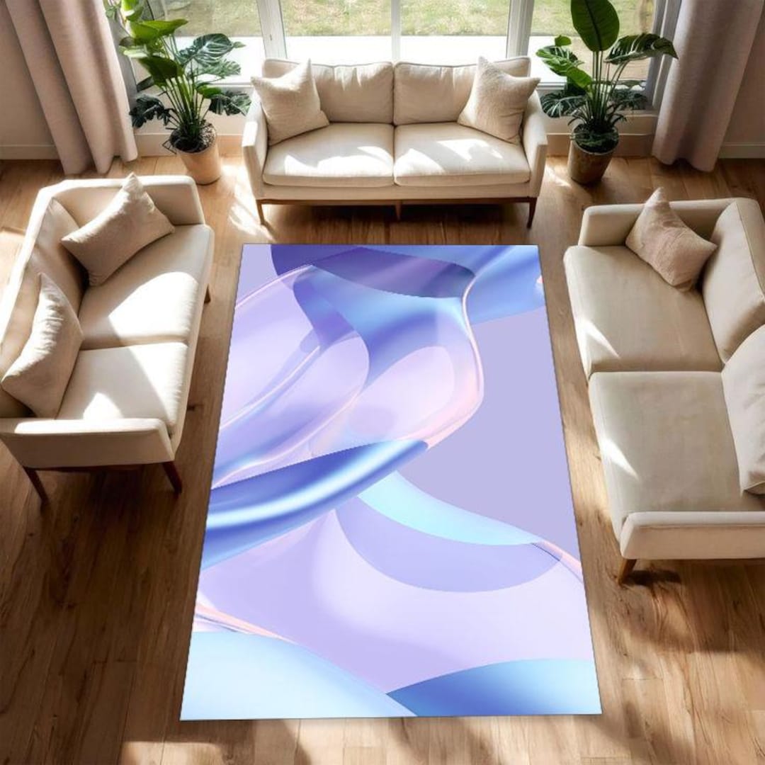 Pastel Purple Blue Abstract Rug, Soft Gradient Wave Carpet for Modern ...