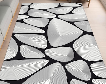 Optical Illusion Area Rug, Black and White Geometric Carpet