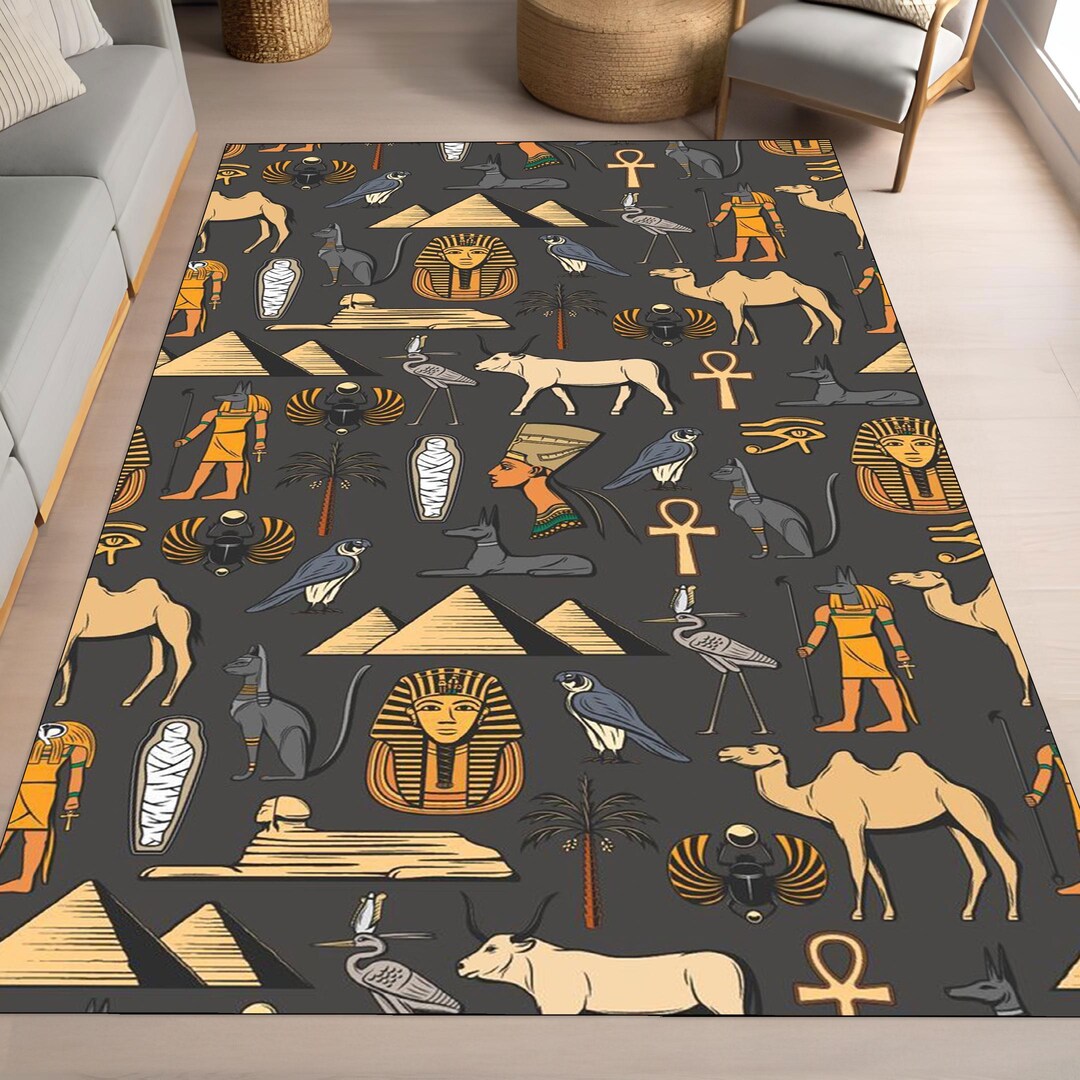 Egyptian Rug, Pharaohs Pyramids Anubis, Cultural Decor - Etsy