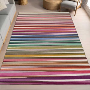 Rainbow Striped Area Rug, Colorful Horizontal Lines Carpet, Modern Living Room Floor Mat, Multi-Color Home Decor, Striped rug,Colorful mat,