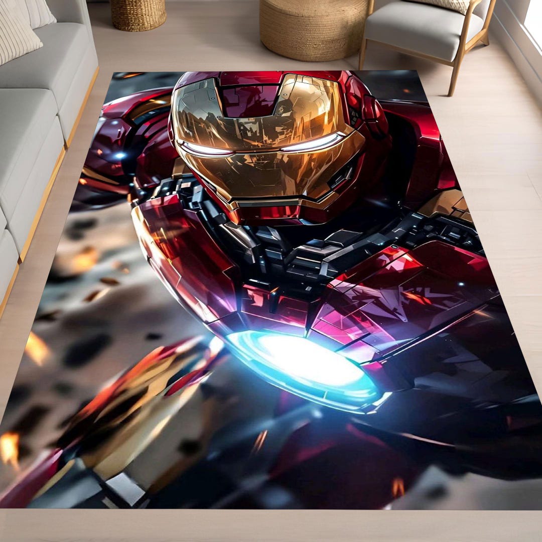 Red Metallic Hero Rug, Futuristic Armor Carpet, Kids Room Decor - Etsy