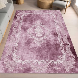 Tapis rose pâle à médaillons, élégant tapis à motifs floraux, tapis de sol rose pâle, tapis de salon de style classique, tapis rose rose vintage,