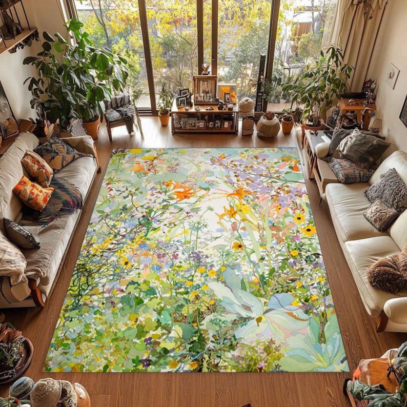 Spring Floral Rugs Floral Garden Rug, Soft Abstract Art, Colorful Botanical Design - Etsy