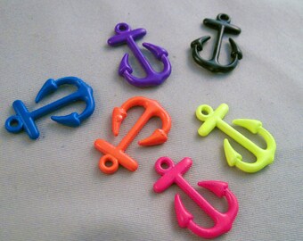 Mixed Colorful Mini Anchor Charm Lot of 6