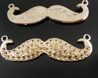 Golden Mustache Pendant with Spaces for Rhinestones