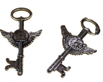 Winged Steampunk Clockwork Key Pendant Lot of 2