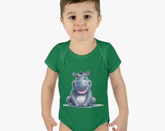 Funny Boy Hippo | Cartoon Hippo | Infant Baby Rib Bodysuit