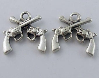 Mini Crossed Pistols Charm lot of 50 - Wholesale Lot