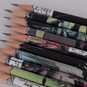 Hand Wrapped Comic Book Pencil Set in Green and Dark - Etsy