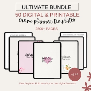 50 PLR Planner Canva Template Ultimate Bundle, 2500+ Pages, PLR Products, Printable, Planners, Journals, Trackers, Canva PLR Templates