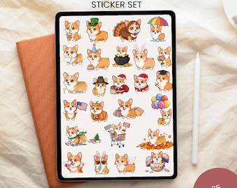 25 Cute Corgi Digital Sticker Set, Kawaii Dog Clipart Cooking, Sitting, Smiling, and More, PNG, SVG, PDF,  Printables, Goodnotes Notability
