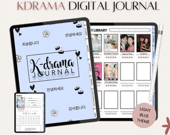 Digital K-Drama Journal, K-Drama Tracker, Korean Drama Planner, Kdrama aesthetic, Pastel Blue, Goodnotes & Notability Planner for iPad, A4
