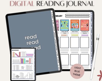 Digital Reading Journal, Digital Reading Planner, Blue Digital Planner, Portrait Planner, Goodnotes Journal, Reading Tracker, iPad & Tablet