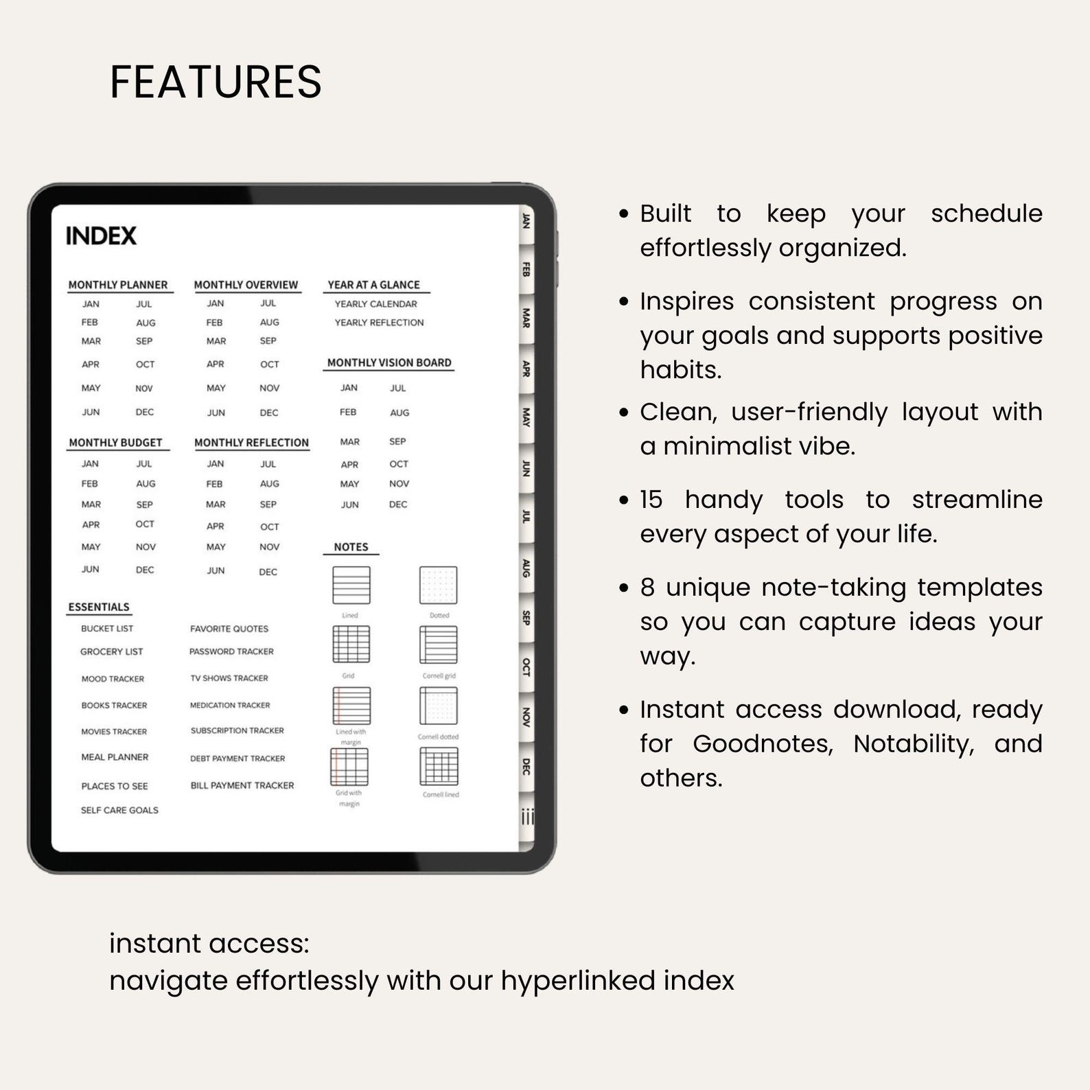 Simple Undated Digital Planner, Goodnotes & Notability Planner, Ipad ...