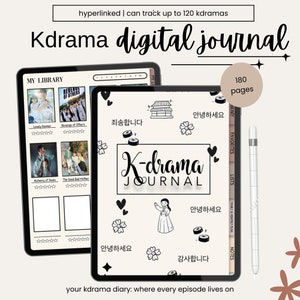 Digital K-Drama Journal, K-Drama Tracker, Korean Drama Planner, Kdrama aesthetic, Minimalist, Goodnotes & Notability Planner for iPad, A4