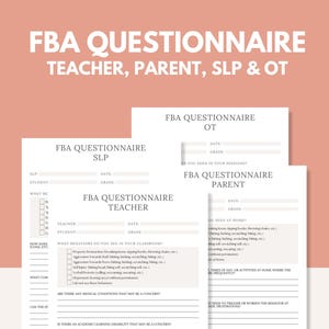 Könnte beinhalten: Ein druckbarer Fragebogen für Lehrer, Eltern, Logopäden und Ergotherapeuten, um herauszufinden und zu helfen, herausforderndes Verhalten bei Kindern zu bewältigen. Der Fragebogen stellt Fragen zum Verhalten des Kindes zu Hause und im Klassenzimmer.