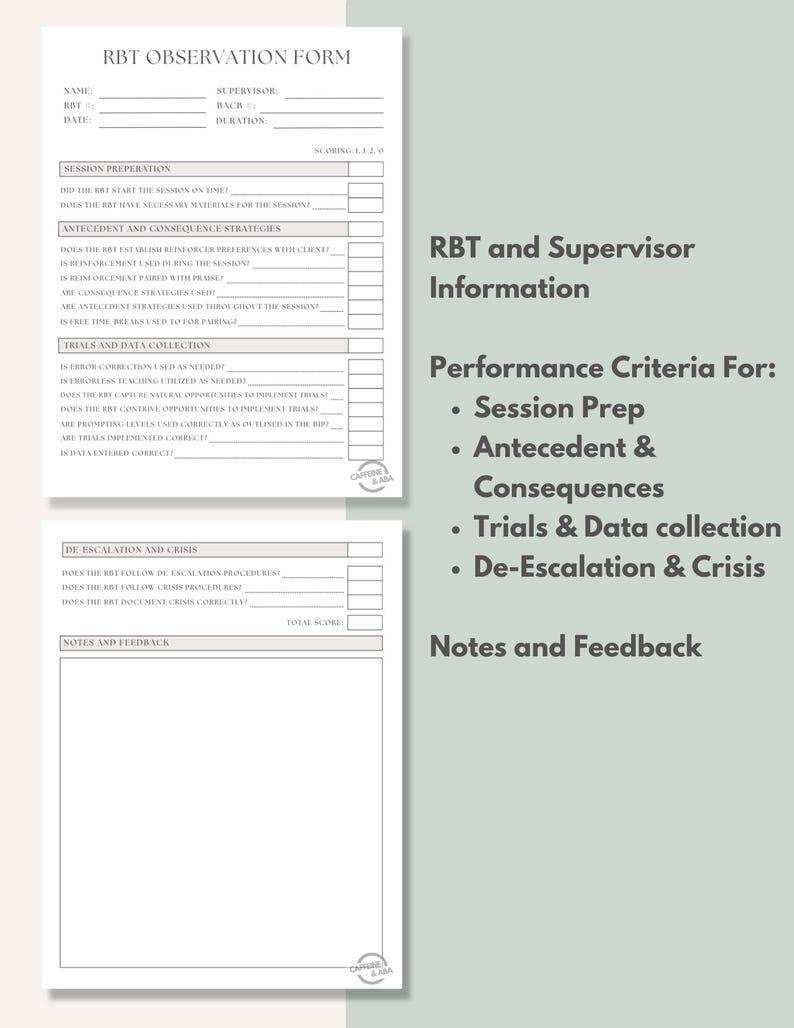 RBT Observation Form | Digital Supervision Tool for ABA Sessions ...