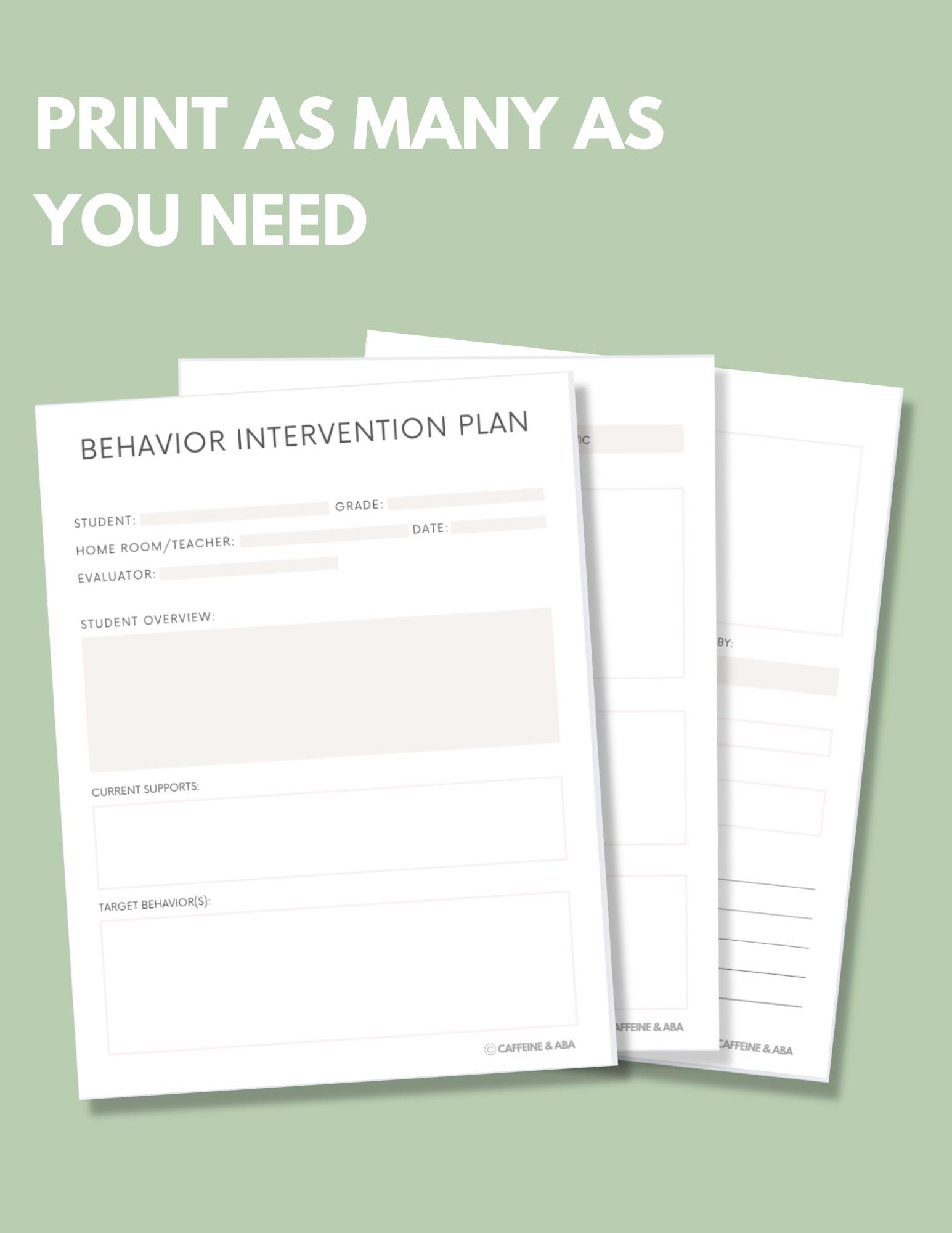 Behavior Intervention Plan | Editable BIP Template - Etsy