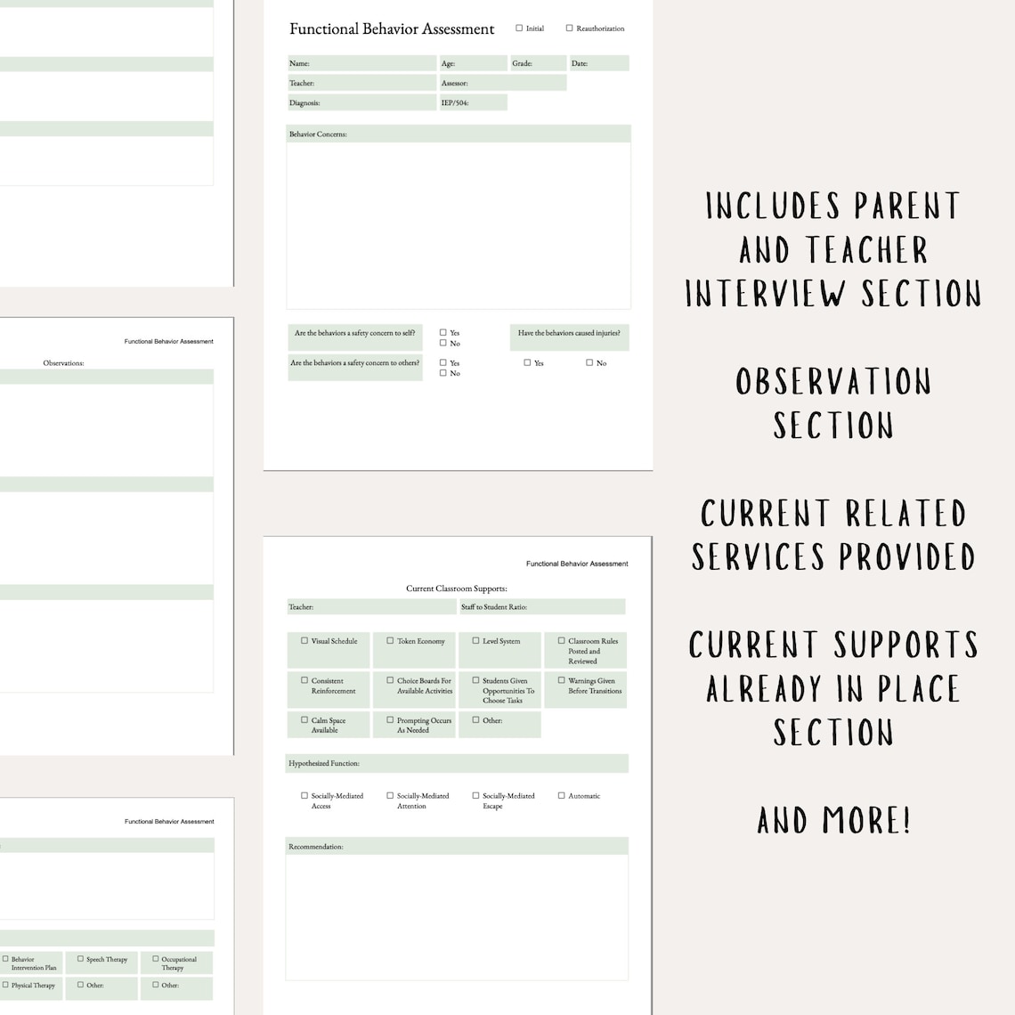 FBA Template, School ABA, Functional Behavior Assessment, Fillable ...