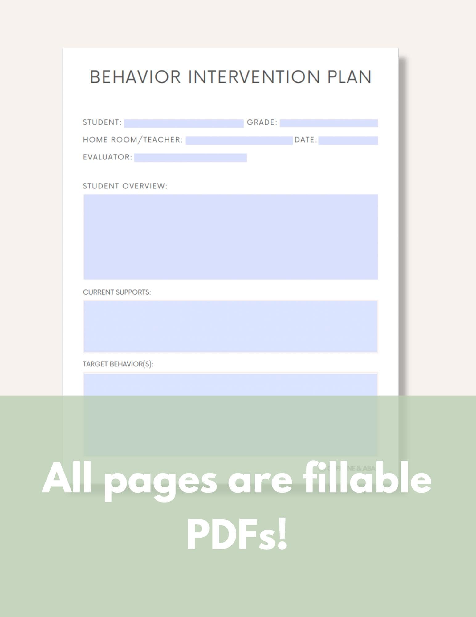 Behavior Intervention Plan | Editable BIP Template - Etsy