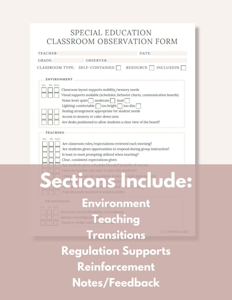 Digital Special Education Classroom Observation Checklist | Behavior ...