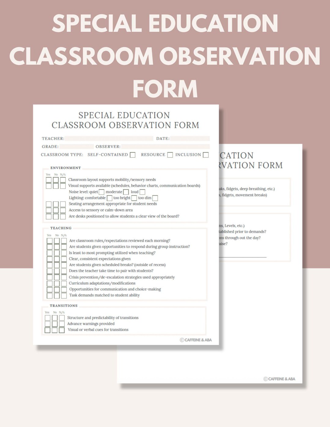 Digital Special Education Classroom Observation Checklist | Behavior ...