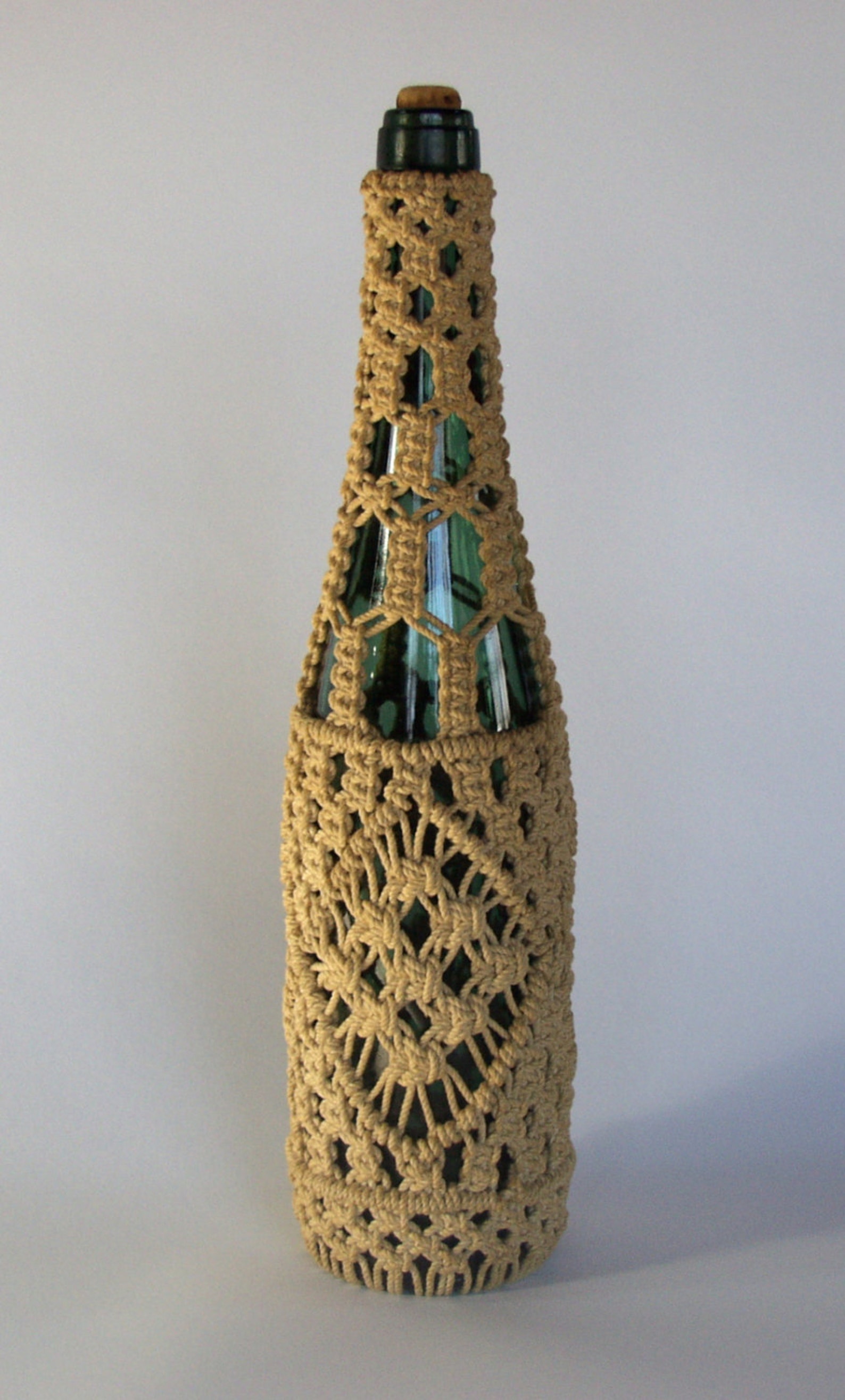 Vintage Macrame Green Wine Bottle Hippie Sixties or Etsy