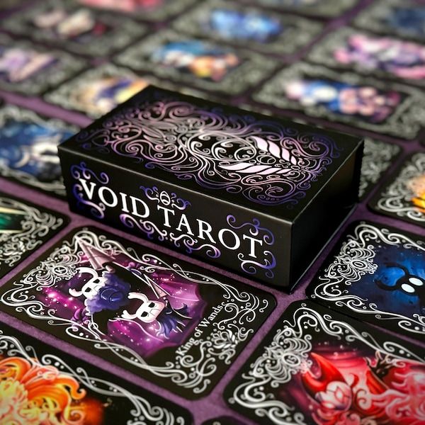 Tarot VOID / Baraja completa de 78 cartas, inspirada en Hollow Knight, hecha por fans, con bordes negros brillantes.
