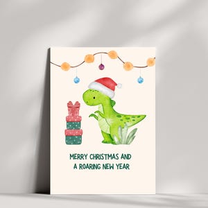 Dinosaurier Spaß Weihnachtskarte |  Digitale Karte | Niedlich | Dino | Sofortdownload | Digitaldruck | Schlichtes minimalistisches | Spaß | Neues Jahr