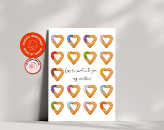 Printable Valentine's Day Churros Card | Sweet Dessert Treat | Simple and Modern | Love Heart
