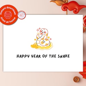 Doodle de l'année du serpent à imprimer | Nouvel an chinois | Nouvel An lunaire | Téléchargement instantané | Moderne