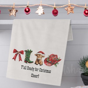 Toalha de cozinha de Natal ocidental. Toalhas de chá sazonais. Presentes de cozinha. Festivo de feriado. Decoração de Natal de cacto e vaca.