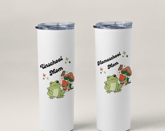 Unschool Mom Tumbler, Groovy 20oz Skinny Tumbler with Straw, Homeschool Mom Gift, Retro Teacher Cup, Hot Cold Insulated Cup, Funky Mom Mug