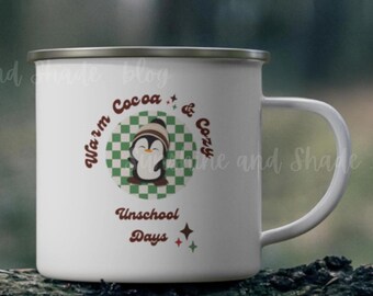 Unschool Kids Hot Cocoa Enamel Mug. Unschooling Kids Cup. Homeschool Gifts, Unschool Gifts. Winter Homeschool. Unbreakable Kids Cup.