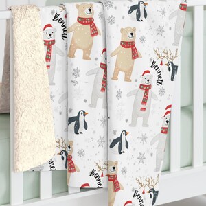 Benutzerdefinierte Name Babydecke. Wintertiere. Eisbär-Decke. Pinguin-Decke. Winter-Lovie. Arctic Buddies Sherpa Fleece Decke.