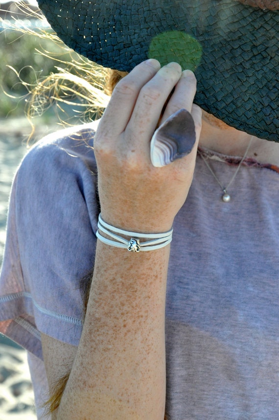 Items similar to Lucky Elephant Leather Wrap Bracelet pearl white