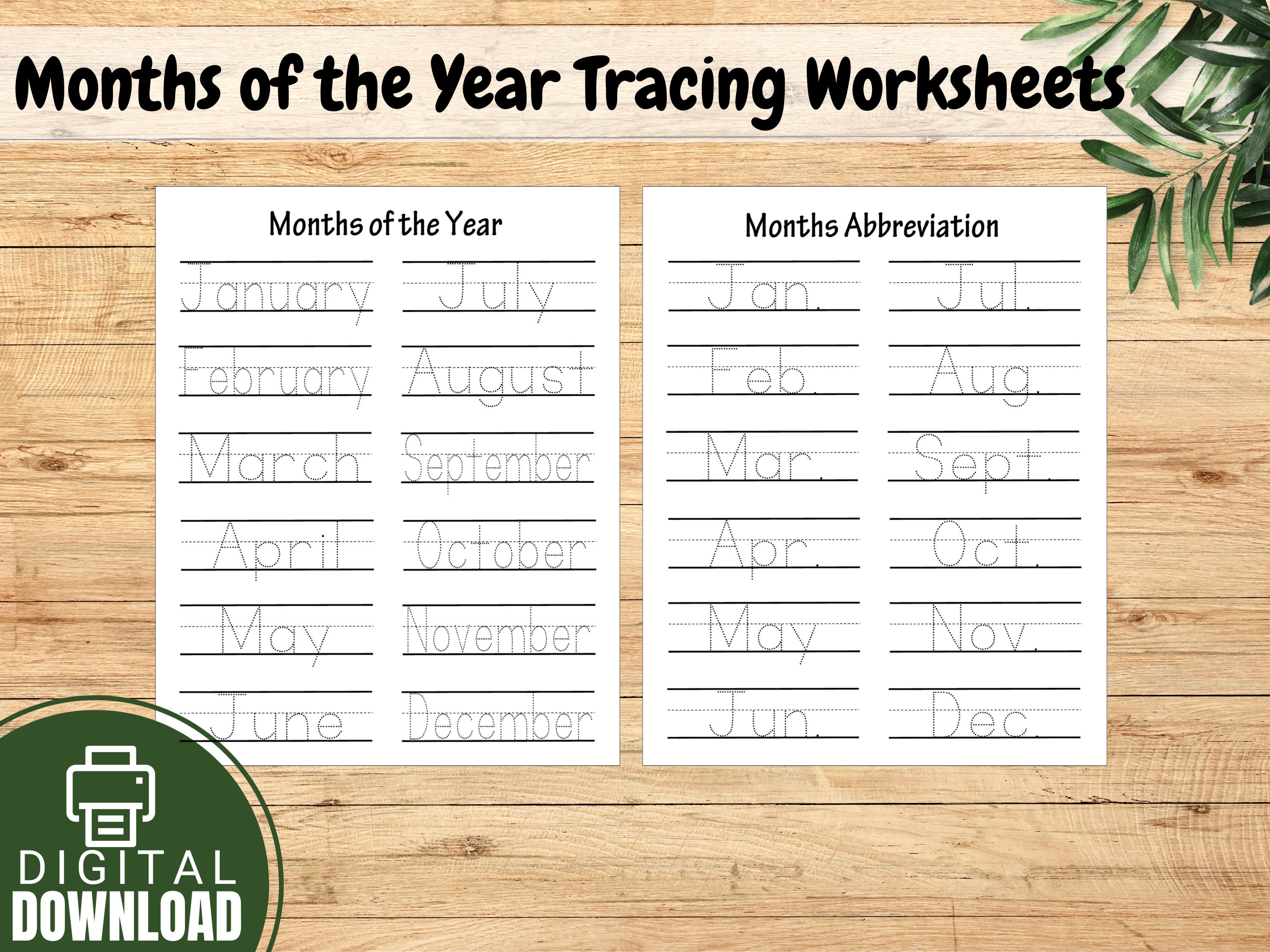 Months of the Year Tracing Worksheets: Handwriting Practice (digital ...