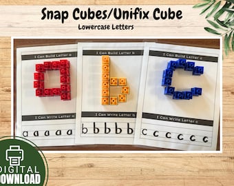 Snap Cubes Lower Case Letters Mat, Alphabet Worksheet (Digital Download), Unifix Cubes