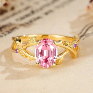 14k Gold Pink Sapphire Twig Ring: Art Deco Branch Engagement Ring