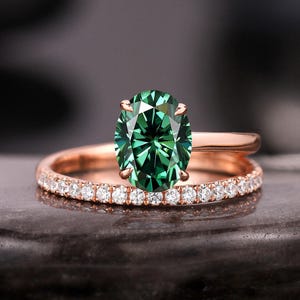 Delicate Oval Green Moissanite Engagement Ring Unique Open Design Wedding Ring Rose Gold Moissanite Bridal Ring Anniversary Gift for Wife