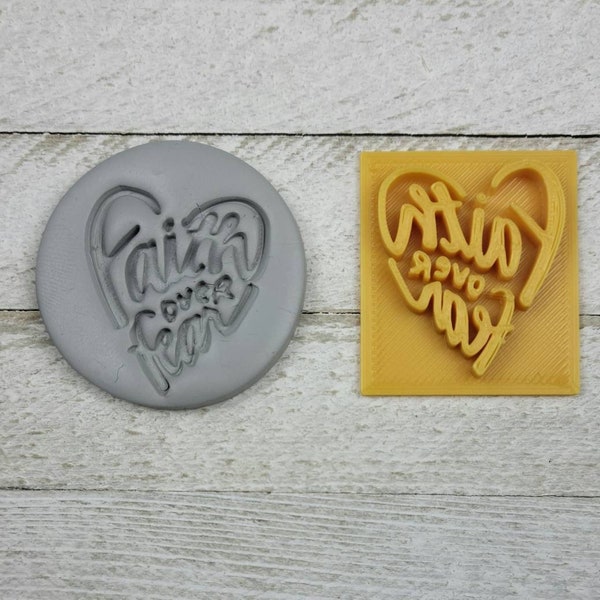 Faith Over Fear Heart Texture Stamp for Earring Pendant Embossing on Polymer Clay Jewelry Making Handmade Christian Easter Religious Quote