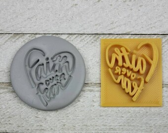 Faith Over Fear Heart Texture Stamp for Earring Pendant Embossing on Polymer Clay Jewelry Making Handmade Christian Easter Religious Quote