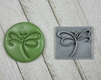 Butterfly Dragonfly Stylized 1.2 inch Texture Stamp for Polymer Clay Earring Pendant Imprint on Tool Jewelry Craft Making Nature Embosser