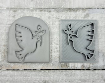 Dove Peace Olive Branch / Texture Stamp for Polymer Clay / Earring Pendant Embossing on Ceramic Soap Tool / Jewelry Craft Making / Easter