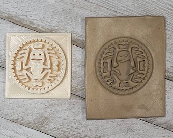 Aztec Frog / Southwest / Texture Stamp for Polymer Clay / Embossing / Ceramic / Soap Stamp / Jewelry Making / Leather Stamp / Cookie Stamp