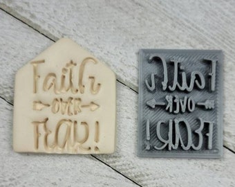 Faith Over Fear Texture Stamp for Earring Pendant Embossing on Polymer Clay Tool Jewelry Craft Making Handmade Quote Religious Christian